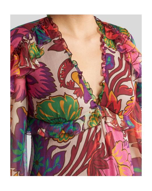 Etro Red Floral-Printed V-Neck Mini Dress