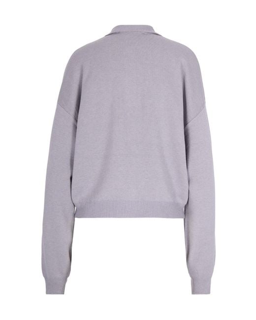 ROTATE BIRGER CHRISTENSEN Gray Slinky Knit Buttoned Polo Top