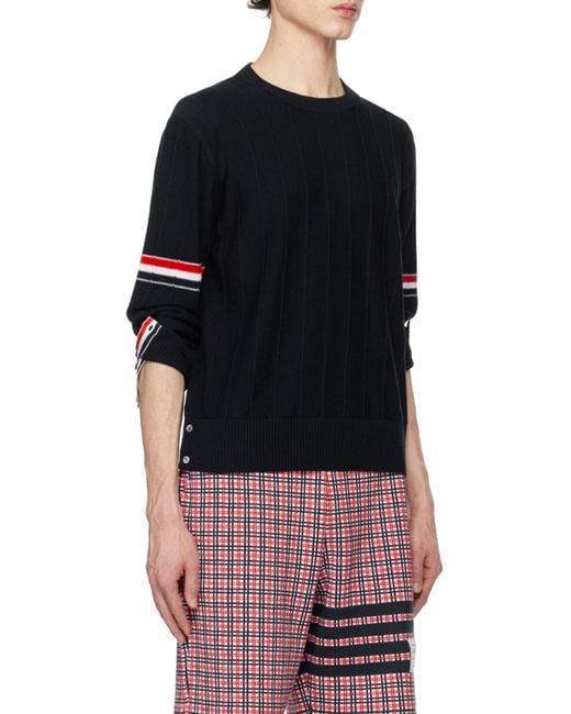 Thom Browne Blue Rwb-Stripe Long-Sleeved Crewneck Jumper for men