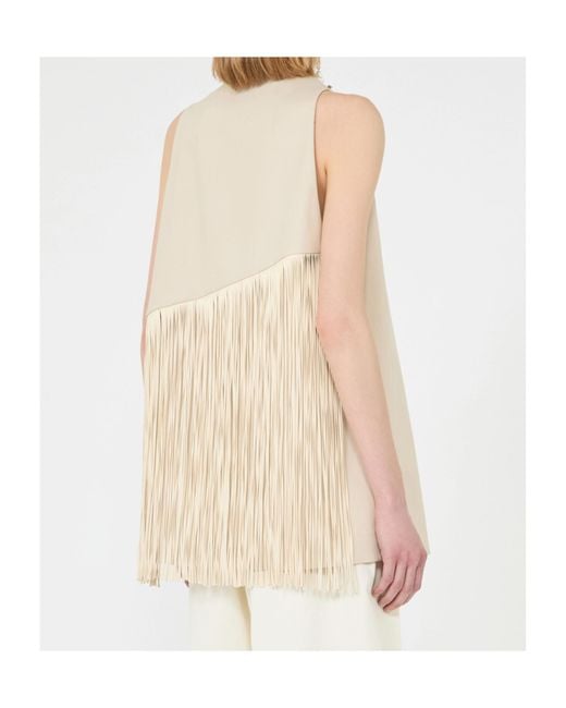 Sportmax White Fringed Detail Asymmetric Top