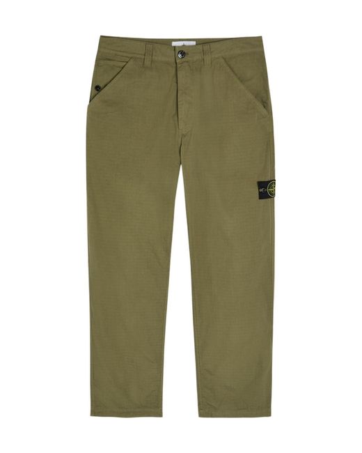 Stone Island Green Cotton Ripstop Straightleg Cotton Trousers for men