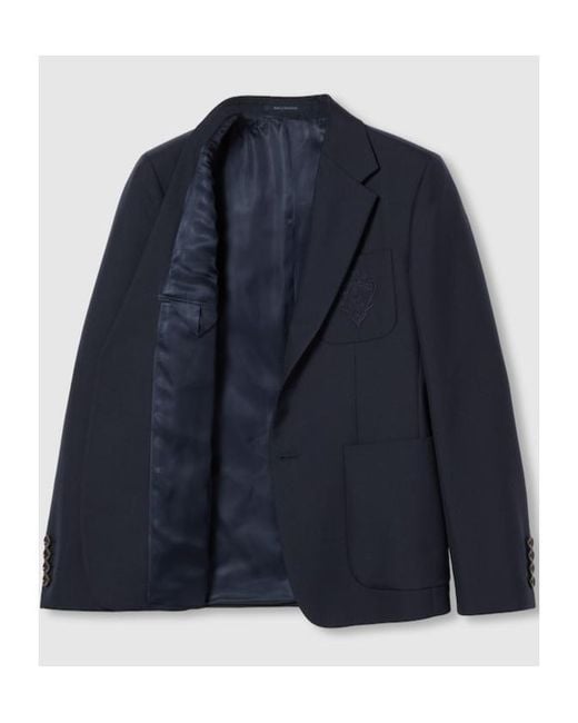 Gucci Blue Logo Embroidered Single-Breasted Jacket for men