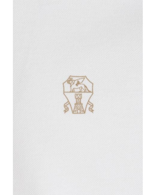 Brunello Cucinelli White Embroidered-Logo Polo Shirt for men