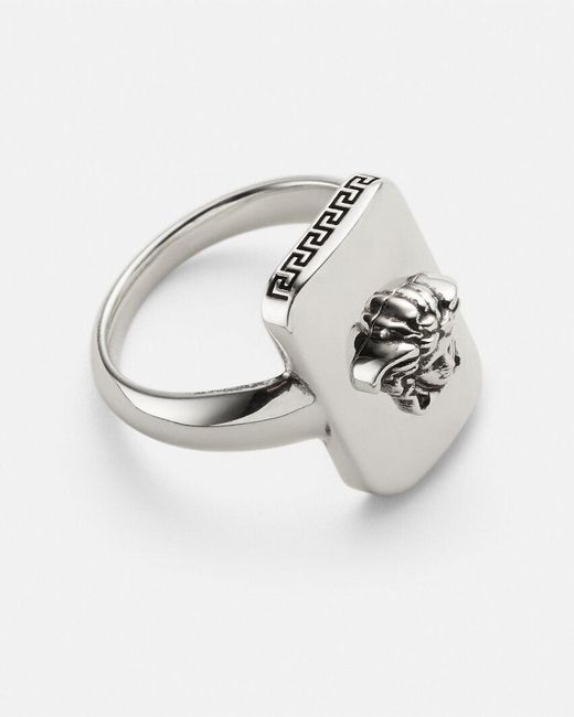 Versace White Medusa-Head Square Ring for men