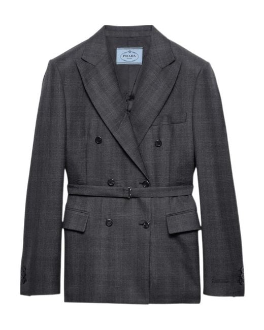 Prada Blue Double-Breasted Belted Blazer