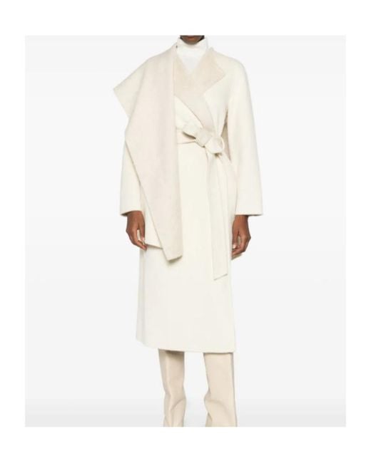 P.A.R.O.S.H. White Scarf Detailed Belted Coat