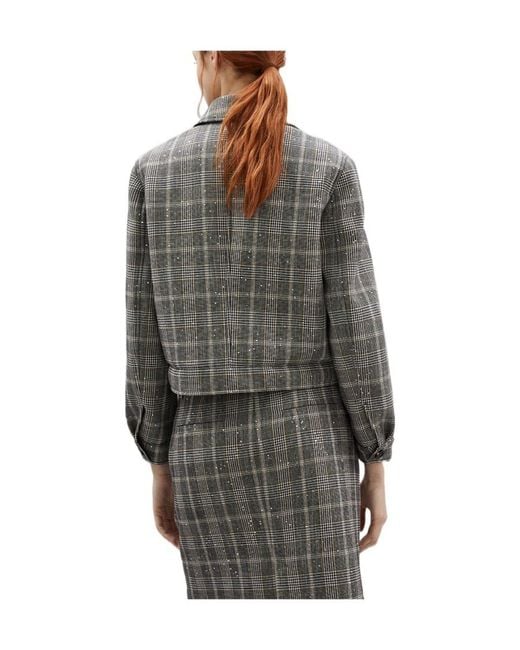 Brunello Cucinelli Gray Sequin-Embellished Checked Jacket