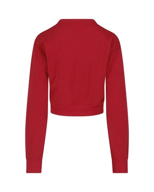 Auralee Red Cropped Crewneck Sweatshirt