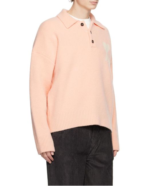 AMI Pink Ami De Coeur Logo Intarsia Knitted Jumper for men