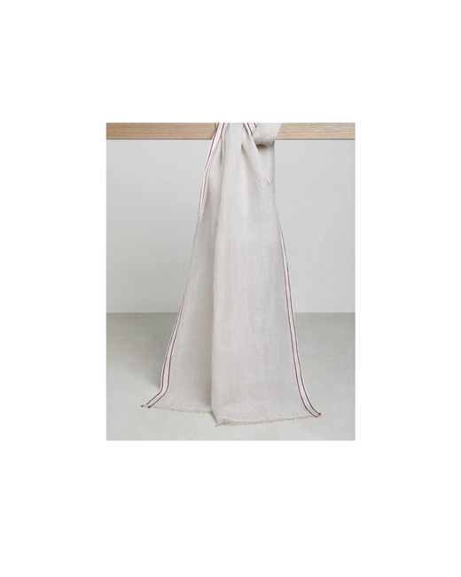 Brunello Cucinelli White Striped Frayed Edge Border Scarf for men