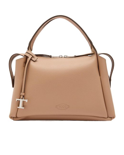Tod's Brown Grained Leather Top Handle Bag