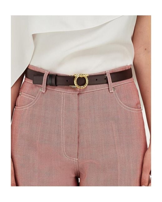 Ferragamo White Gancini-Buckle Leather Belt