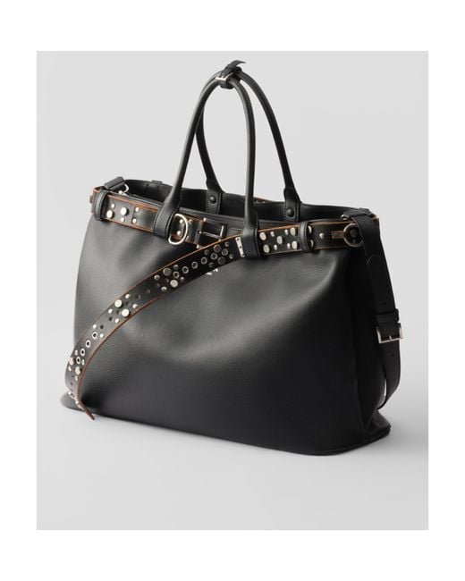 Prada Black Buckle Leather Bag With Studded Belt for men