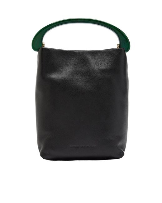 Dries Van Noten Black Crisp Leather Top Handle Bag