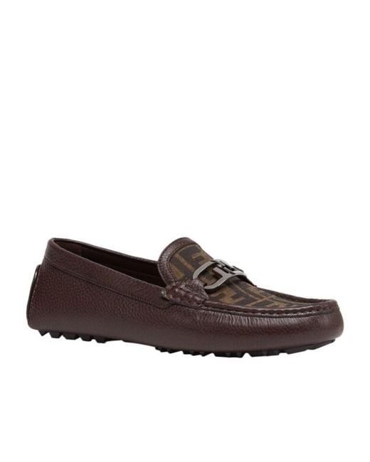 Fendi Brown Logo Detailed Slip-On Loafers for men