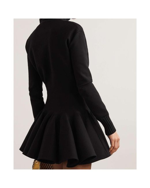 Valentino Black Pleated High-Neck Mini Dress