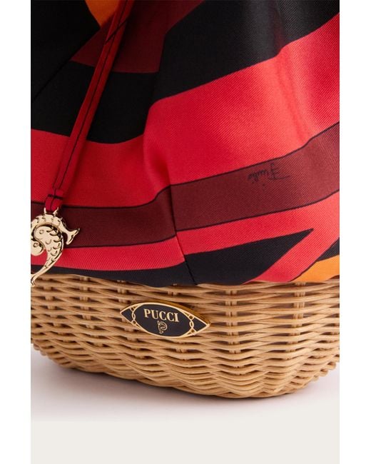 Emilio Pucci Red Pucci Printed Twill Bucket Bag