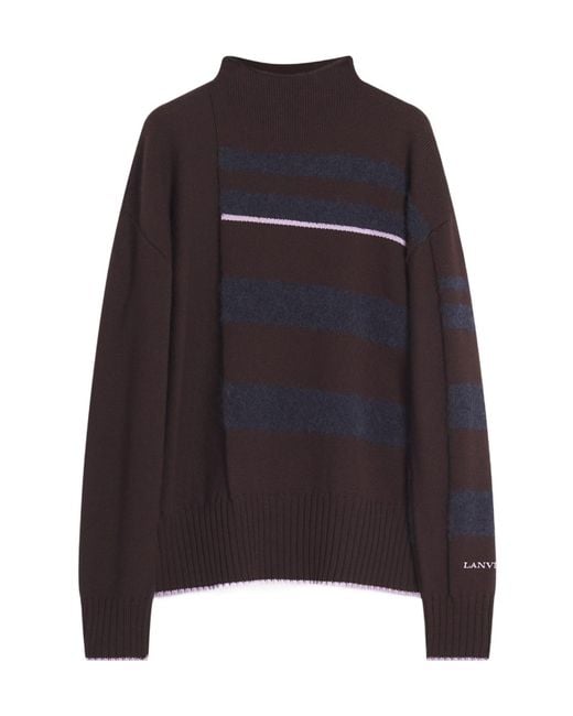 Lanvin Black Striped Mock-Neck Knitted Jumper for men