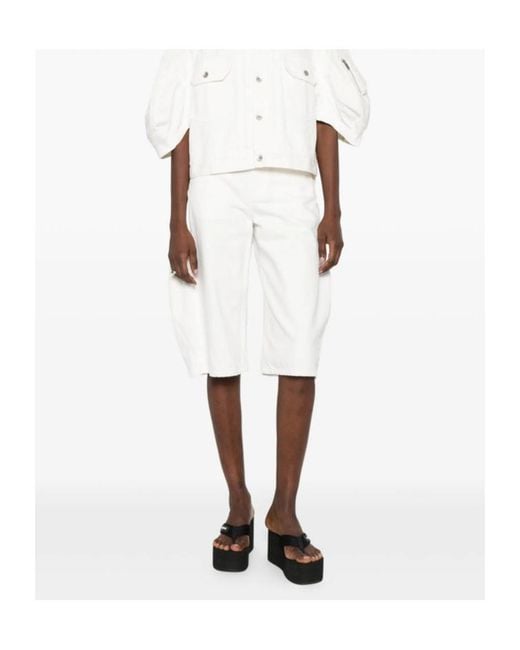 Sacai White Belted Cropped Denim Shorts