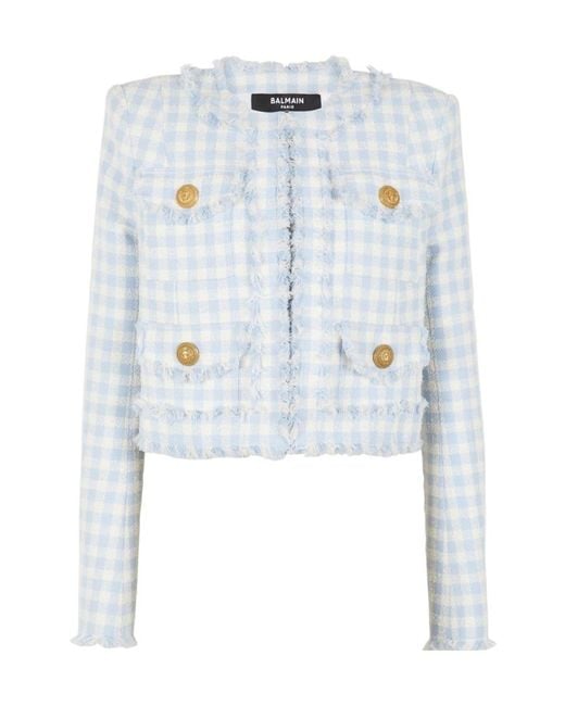Balmain Blue Tweed Embossed Jacket