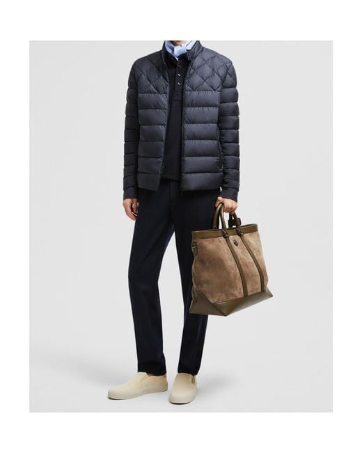 Moncler Blue Tuile Leather-Trimmed Down Biker Jacket for men