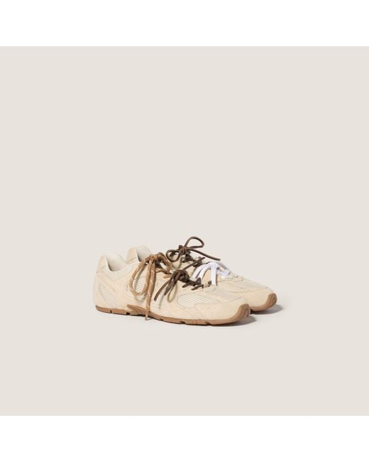 Miu Miu Natural New Balance X 530 Sl Suede And Mesh Sneakers