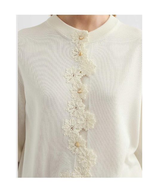 Jil Sander White Floral Trim Cardigan