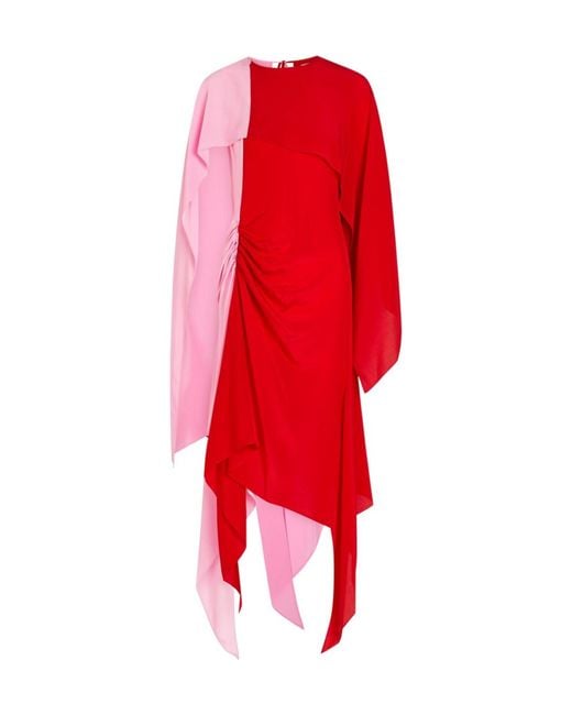 J.W. Anderson Red Cape Draped Silk-Chiffon Midi Dress
