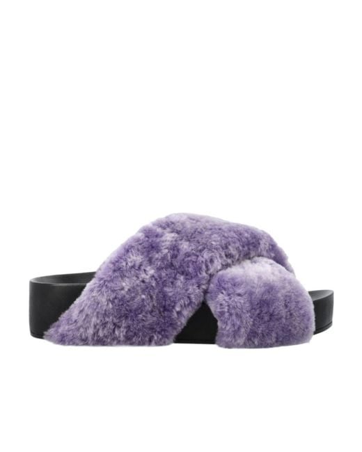 Jil Sander Purple Shearling Open-Toe Sandals
