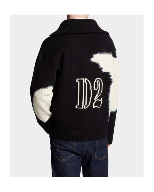 DSquared² Black Fake Stitch D2 Zipped Cardigan for men