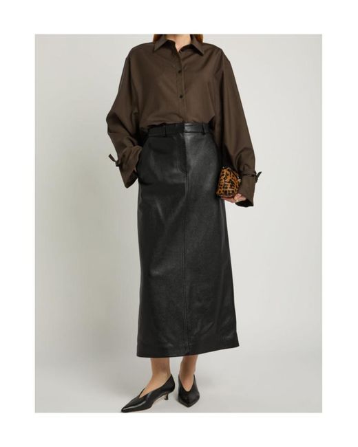 Totême Black Grained Leather Midi Skirt