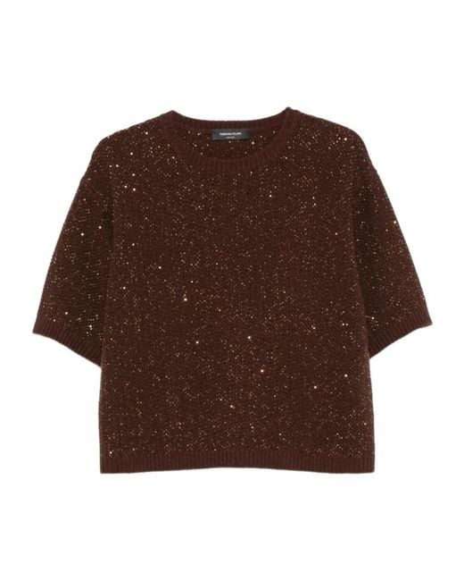 Fabiana Filippi Brown Sequinned Short-Sleeve Knitted Top
