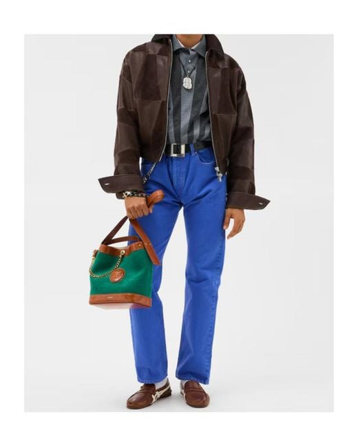 Versace Brown Geometric Panelled Leather Jacket for men