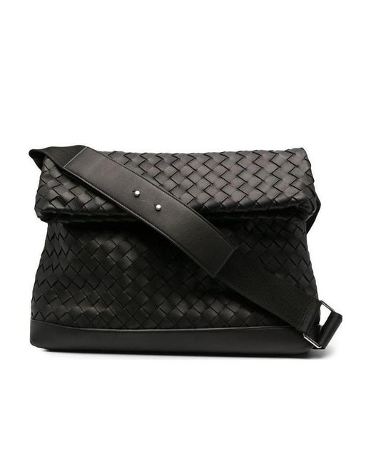 Bottega Veneta Black Large Intrecciato Messenger Bag for men