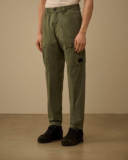 C P Company Green Lens-Detail Cotton Cargo Pants for men