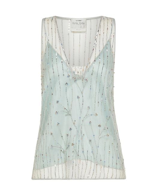 Forte_forte Blue Bead-Embellished Top