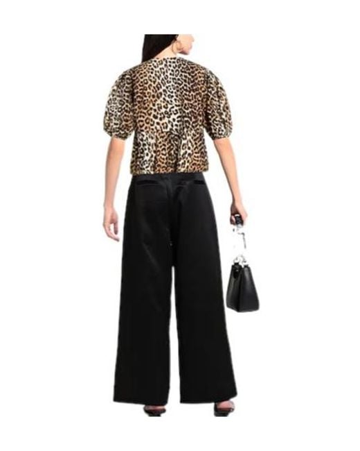 Ganni White Leopard Print Waist-Contracted Shirt