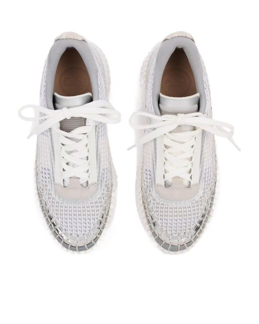 Chloé White Chloé Nama Lace-Up Sneakers