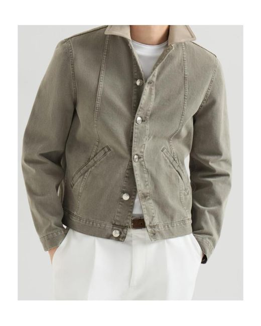 Brunello Cucinelli Green Garment-Dyed Outerwear Jacket for men