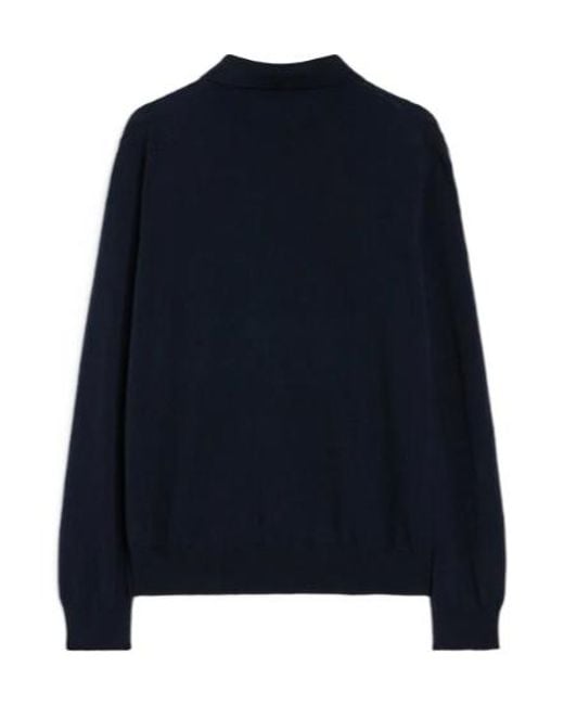 Jil Sander Blue Lightweight Wool Polo Sweater for men