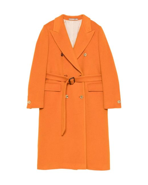 Tagliatore Orange Belted Double-Breasted Coat