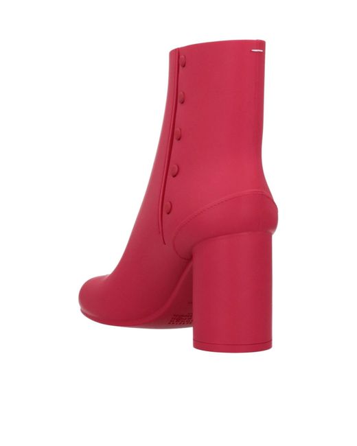 Maison Margiela Red Solid Color Round-Toe Ankle Boots