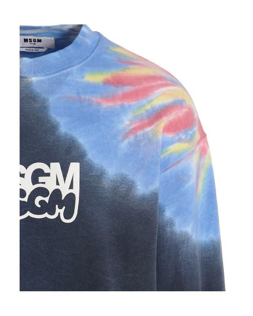 MSGM Blue Logo Printed Tie Dyed Sweatshirt for men