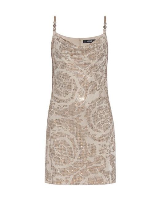 Versace Natural Sequin-Detailed Sleeveless Dress