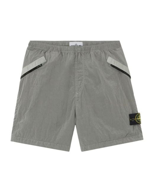 Stone Island Gray Logo Patch Bermuda Shorts for men