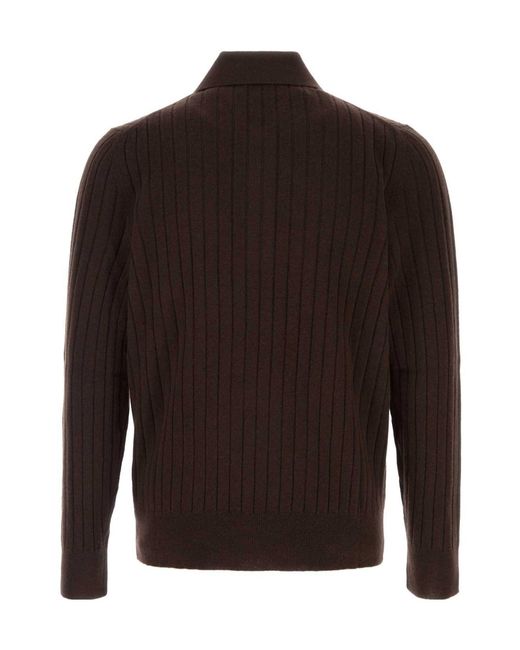 Amiri Brown Soft Ribbed Knit Polo Shirt for men