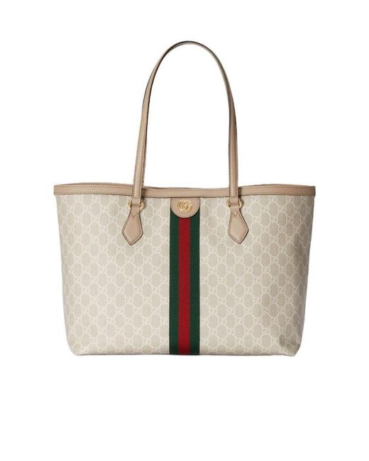 Gucci White Ophidia Logo Plaque Tote Bag