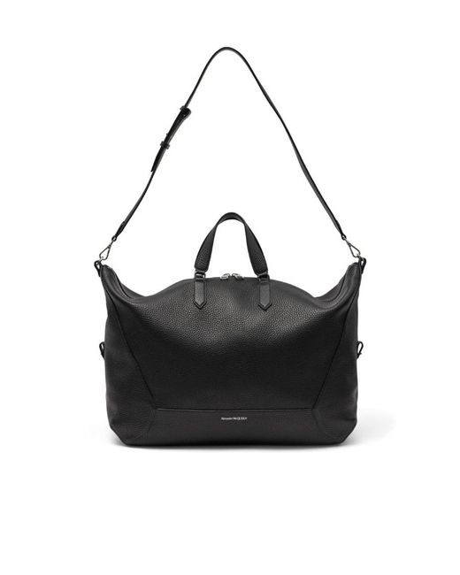 McQueen Black The Edge Zipped Duffle Bag for men