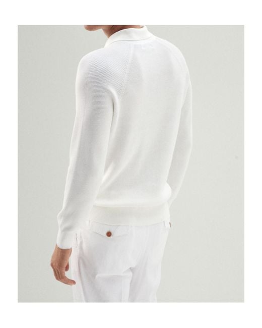 Brunello Cucinelli White Long Sleeved Knitted Polo Jumper for men