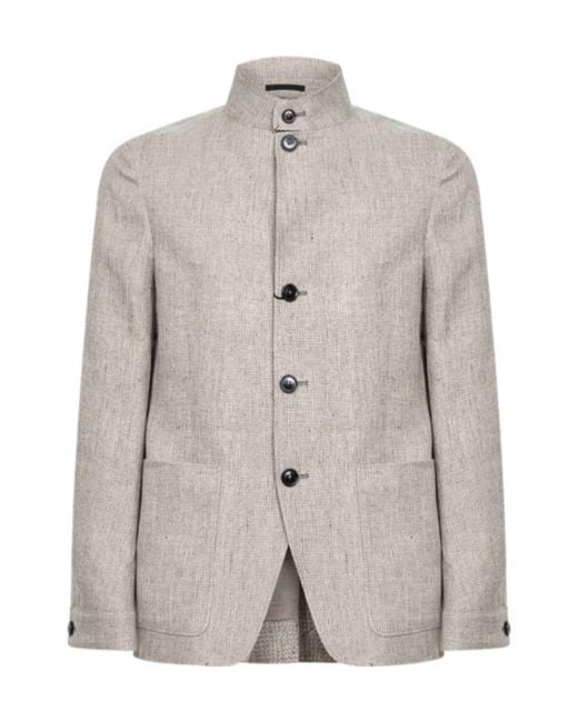 Zegna Gray Micro Check Stand Collar Jacket for men